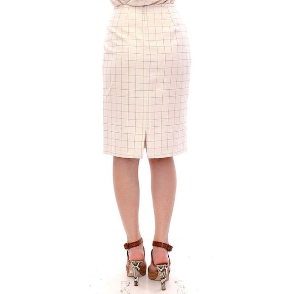 Andrea Incontri White Cotton Checkered Pencil Women's Skirt - Picture 3 of 6